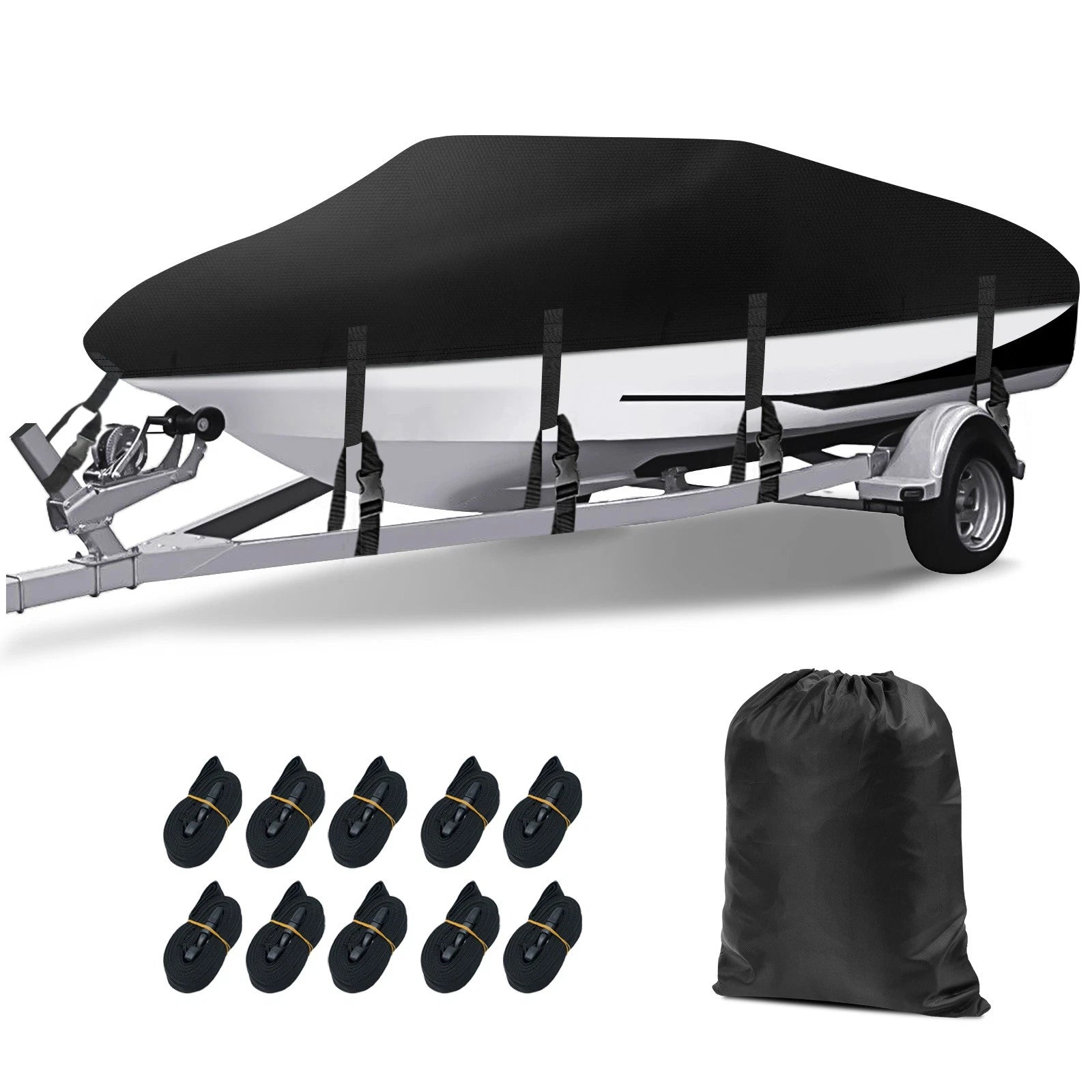 210D Heavy Duty Waterproof Boat Cover for V-Hull 17FT-19FT (Trailerable)