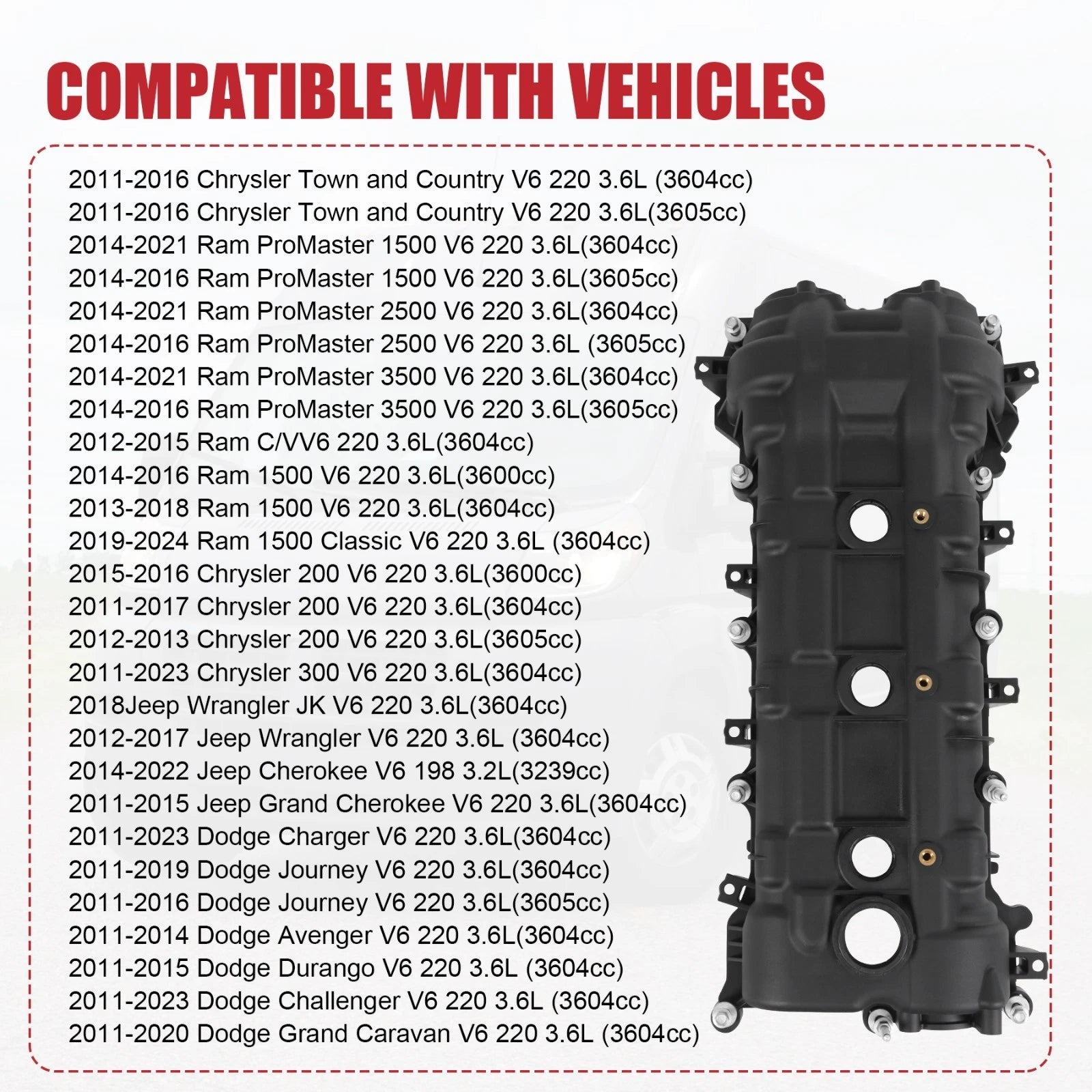 Engine Valve Cover Assembly for Dodge Chrysler Jeep 3.6L (2011–2021)