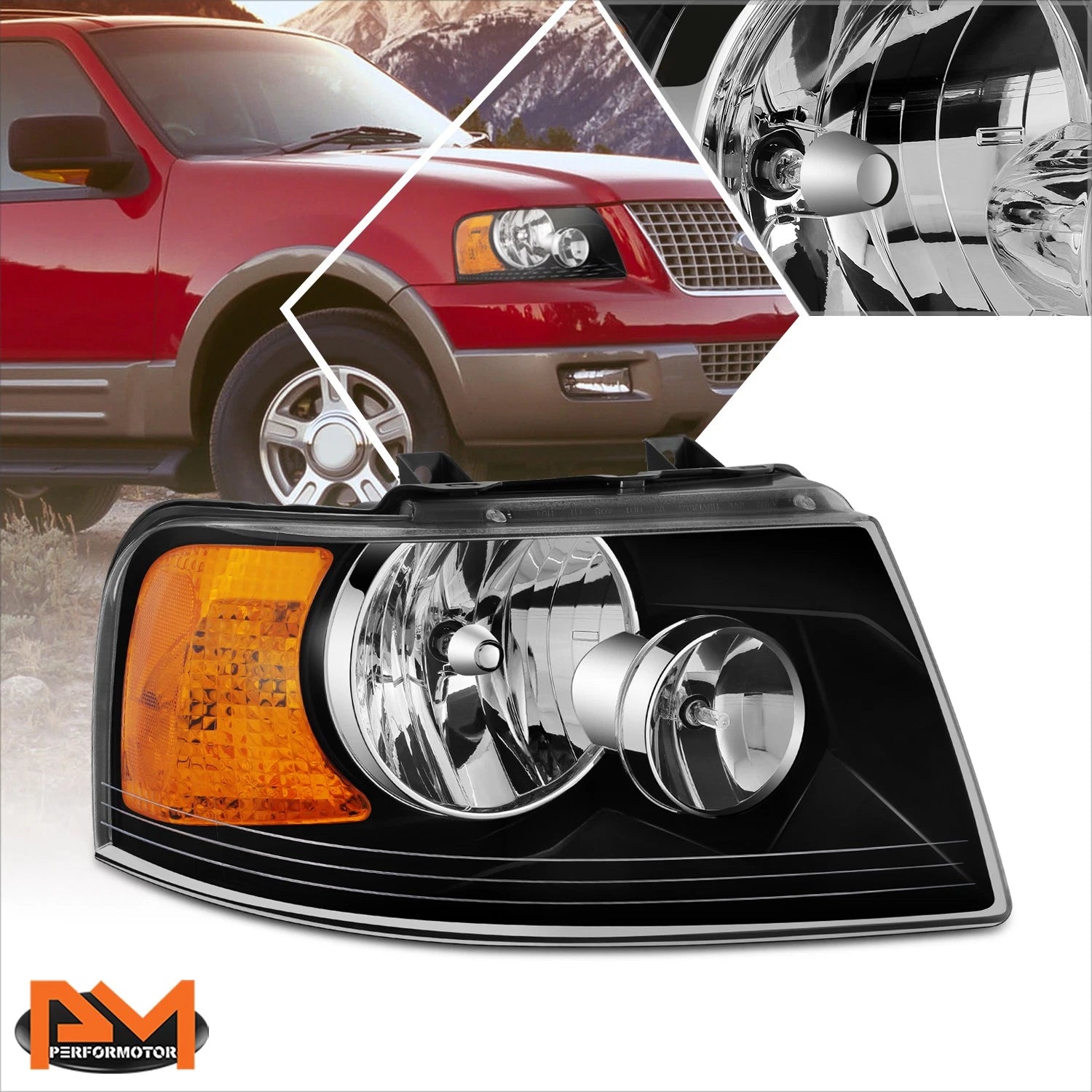 Right Side Black Amber Headlight for Ford Expedition (2003–2006)