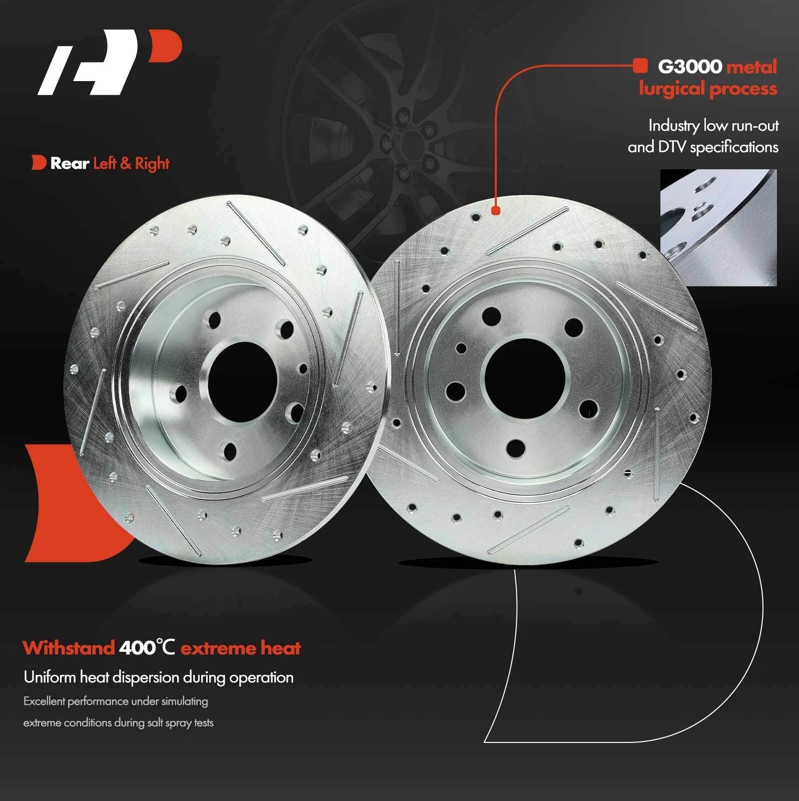 Rear Drilled Brake Rotors + Ceramic Brake Pads for Chevrolet Bolt EUV (2022–2023)