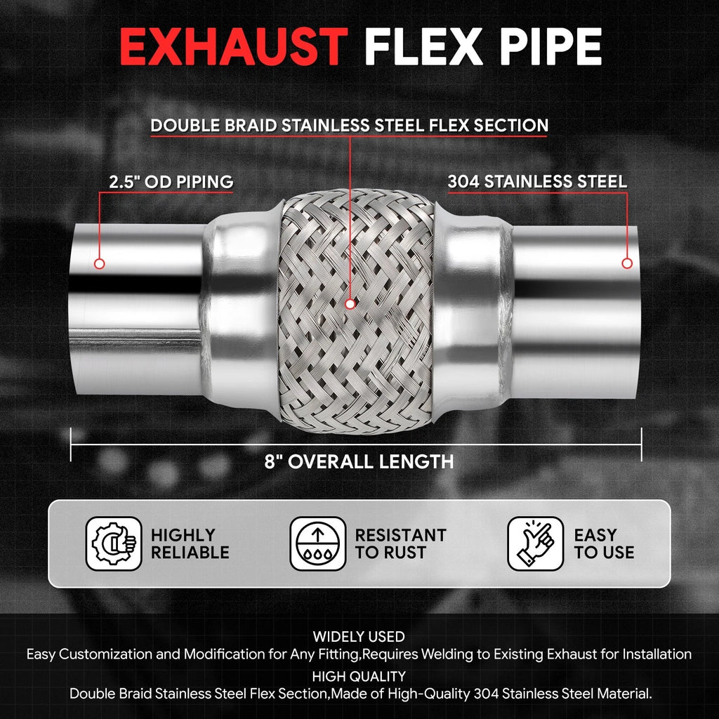2.5" OD 16-Gauge Stainless Steel Flex Pipe for Custom Exhaust (Fits )