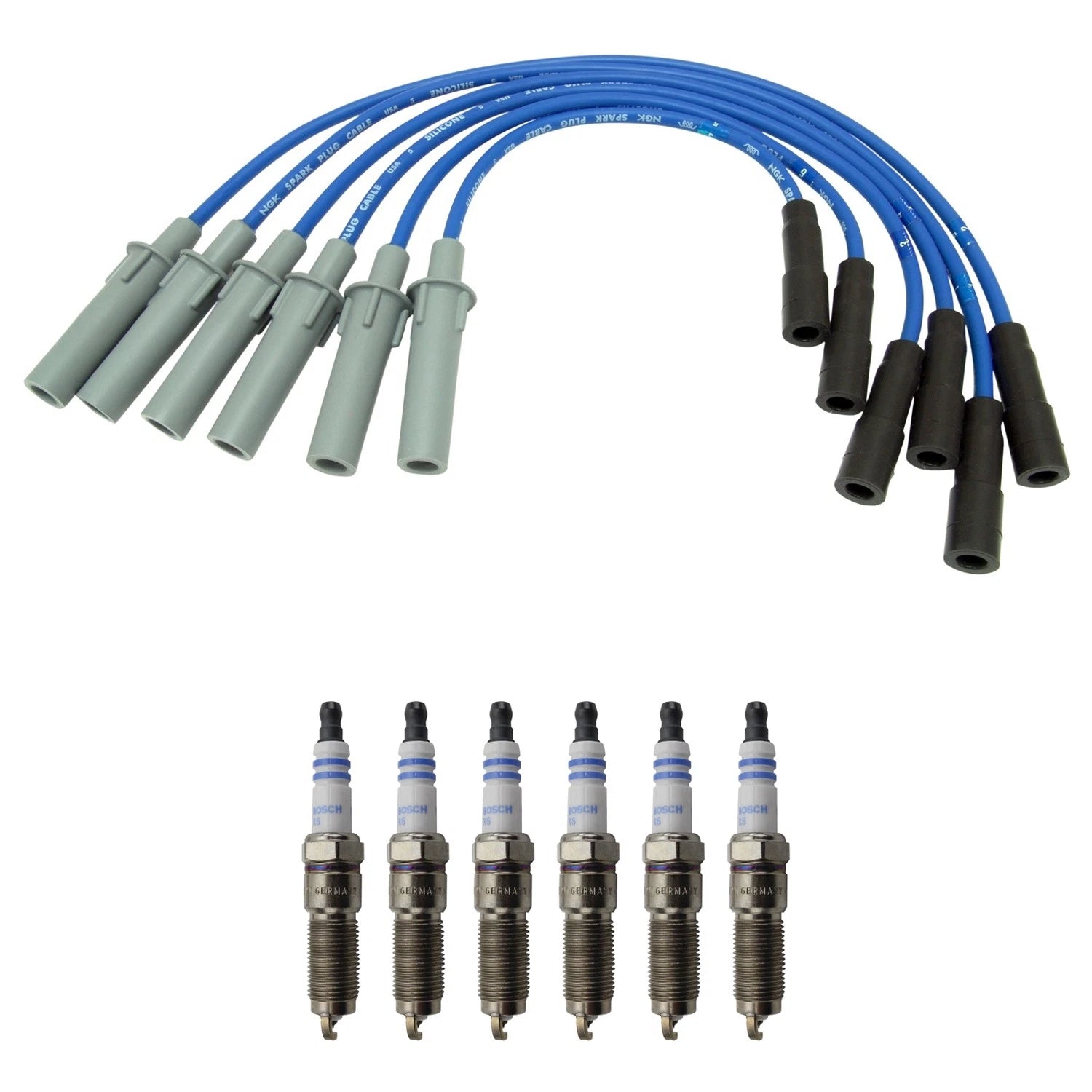 NGK 7mm Wire Set & Bosch Platinum Spark Plug Kit for Caravan Pacifica (2004–2008)