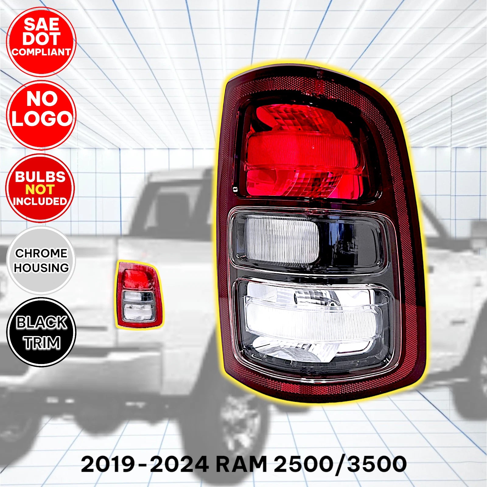 Passenger Tail Light RH for RAM 2500 3500 (2019–2024) Black Bezel
