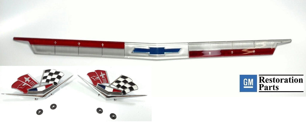 Side Fender Emblems and Front Hood Ornament Insert for 1963 Chevy
