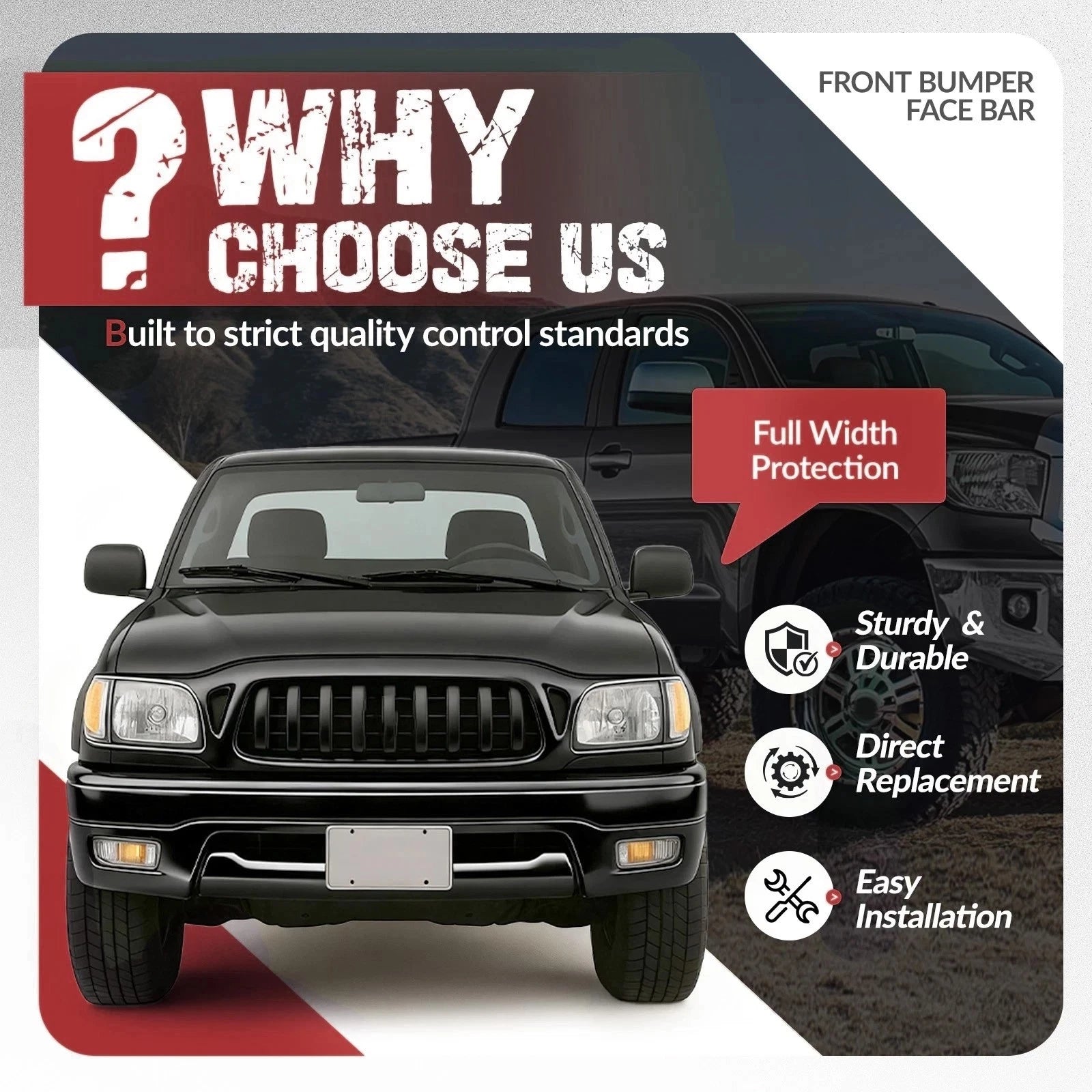 Front Bumper Face Bar for Toyota Tacoma (2001–2004) Black Steel