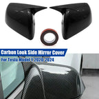 Horn Carbon Fiber Wing Side Mirror Cap Covers for Tesla Model Y (2020–2024)