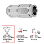 Set of 20 M12X1.25 Silver JDM Open End Cone Wheel Lug Nuts + Spline Lock Key