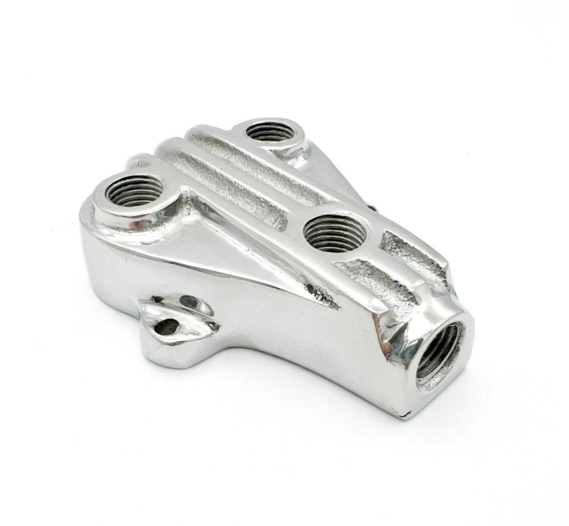 3 Port Fuel Distribution Block Polished Triangle Finned for Hot Rods (Aluminum, USA)