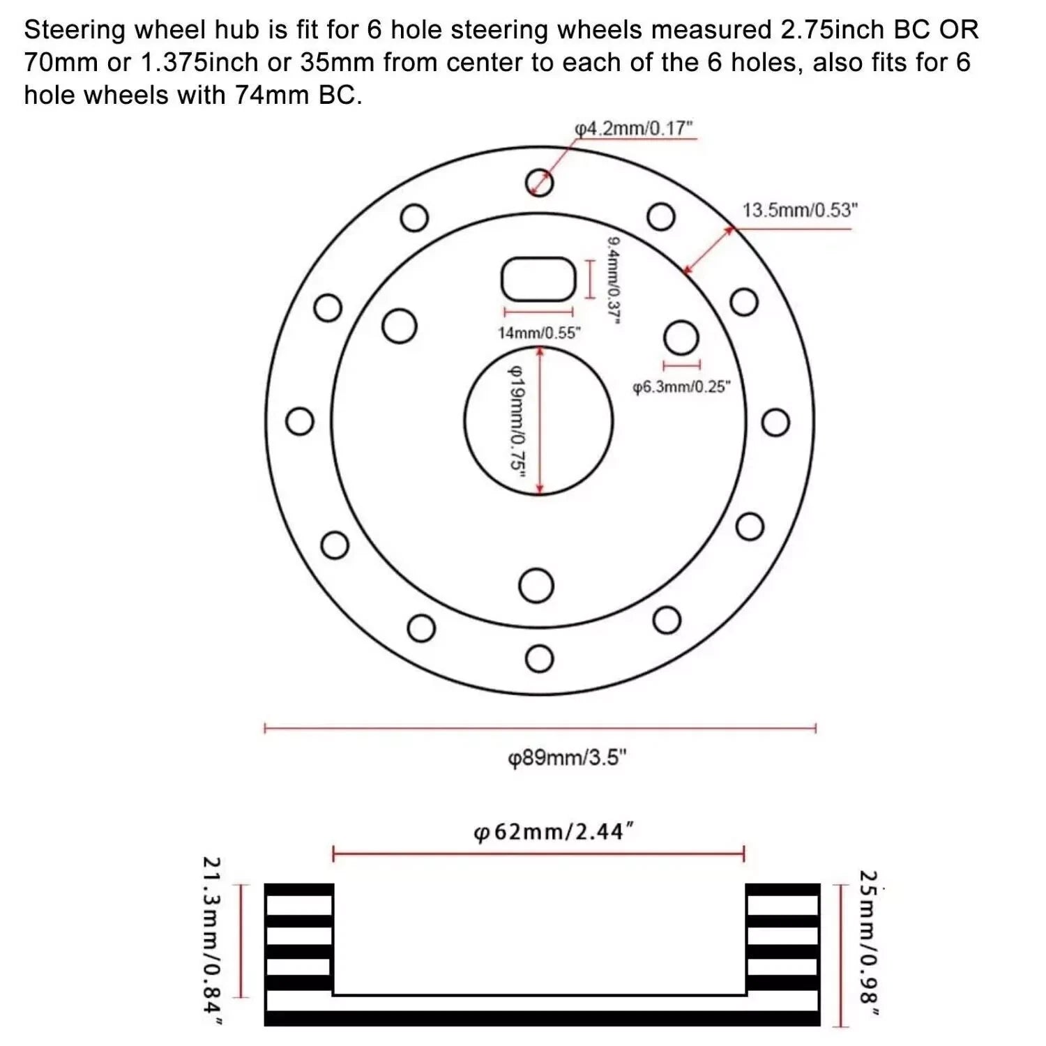 Steering Wheel Spacer Kit for 6 Hole to 3 Hole Adapter