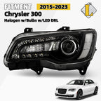Black Halogen Headlight LED DRL Projector for Chrysler 300 (2015–2023)