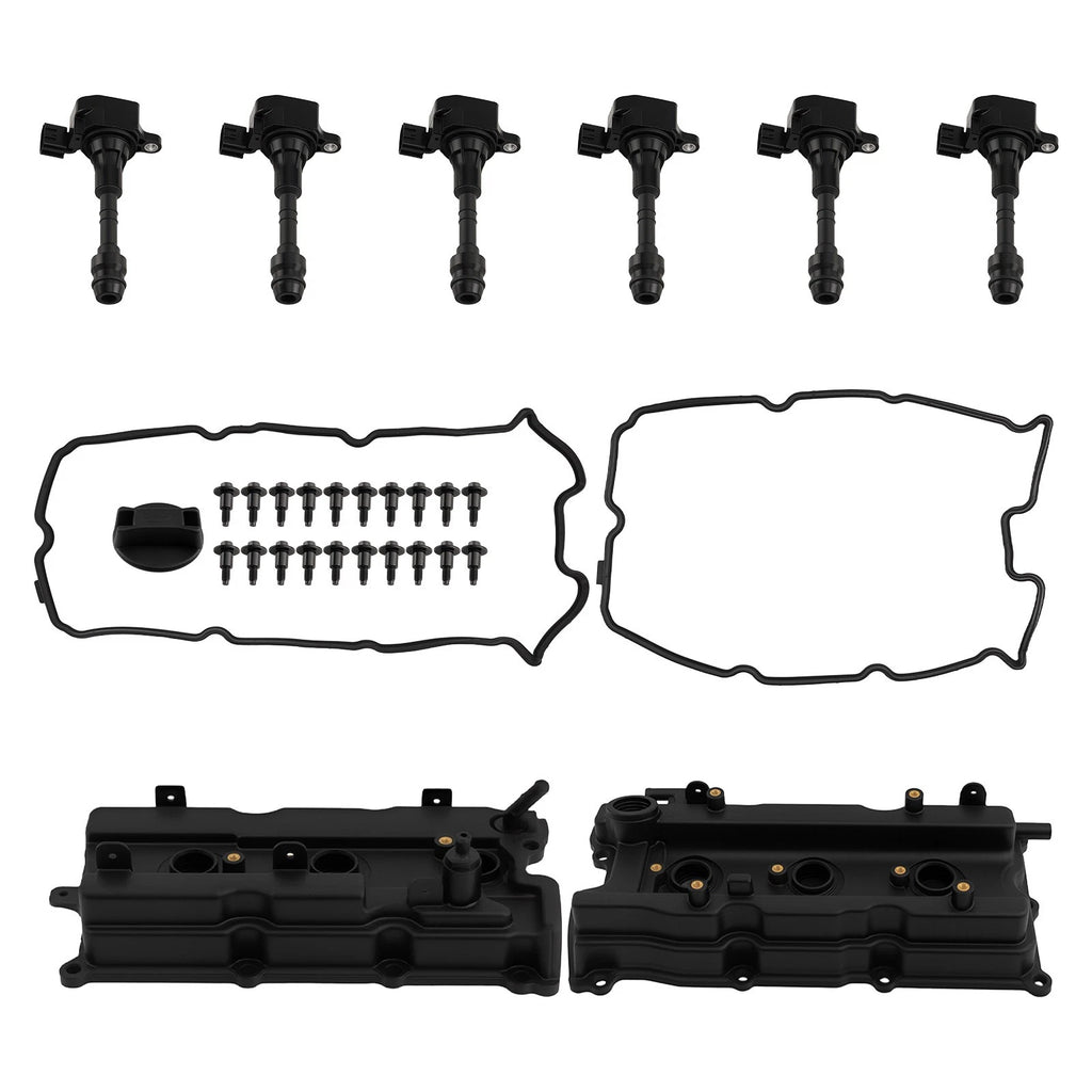 Black Plastic Valve Cover Kit for Nissan Maxima Altima Infiniti I35 (2002–2006)