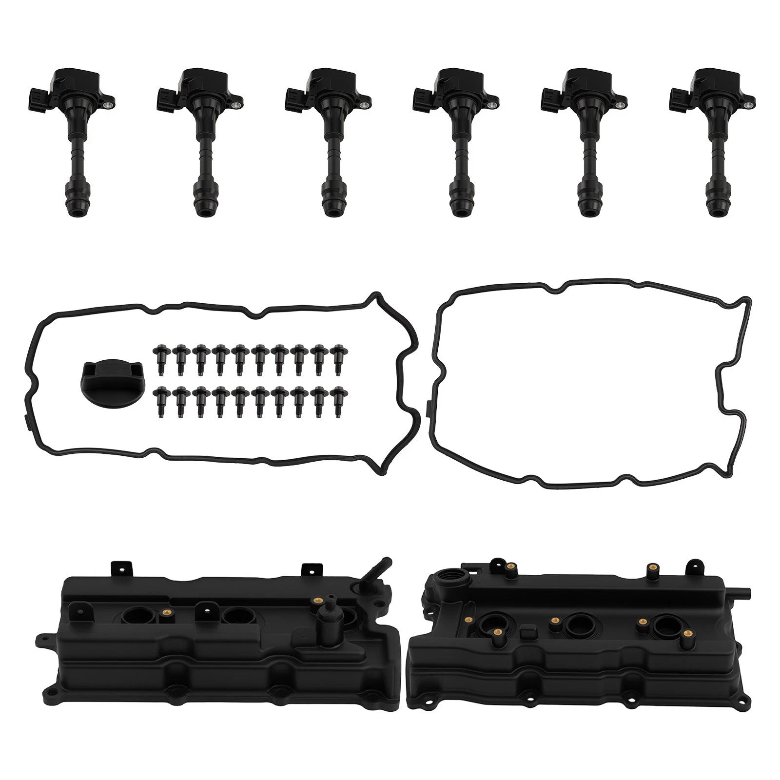 Black Plastic Valve Cover Kit for Nissan Maxima Altima Infiniti I35 (2002–2006)