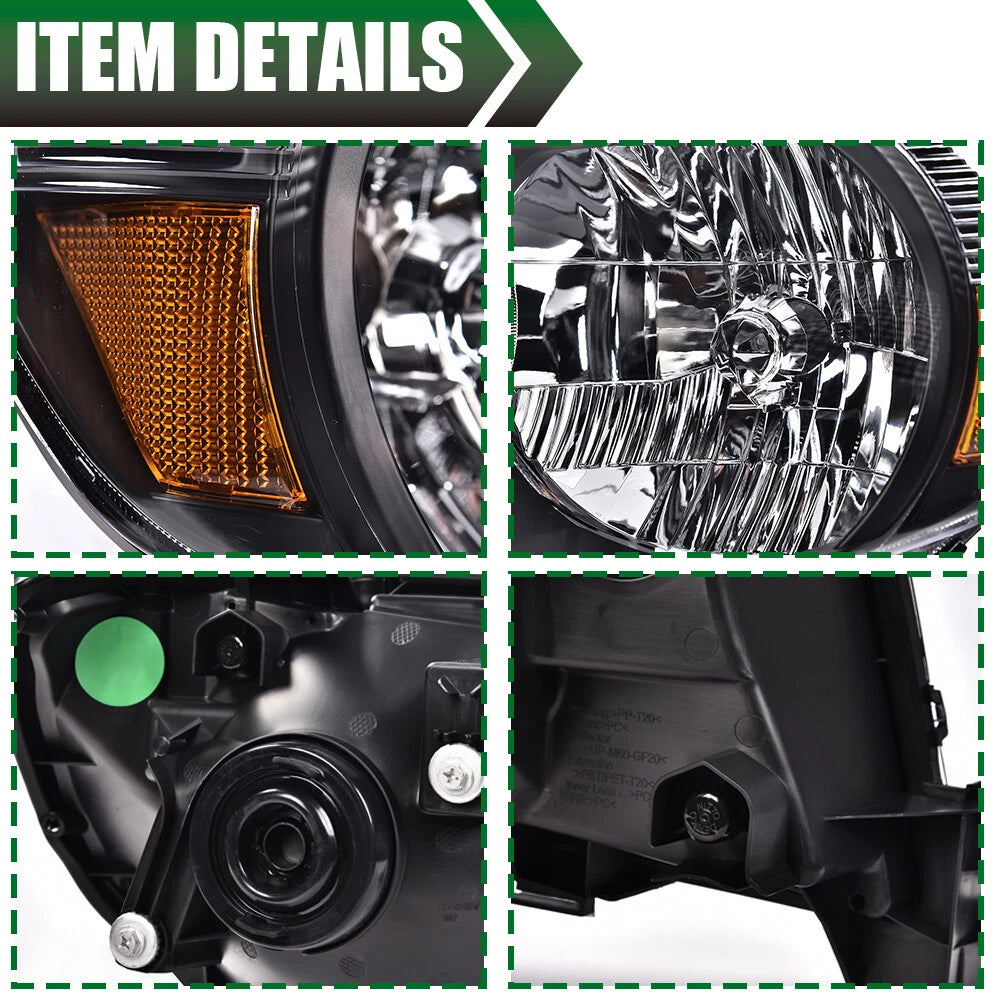 Set of 2 Black Amber Headlights & LED Tail Lights for Toyota Tacoma (2005–2011)