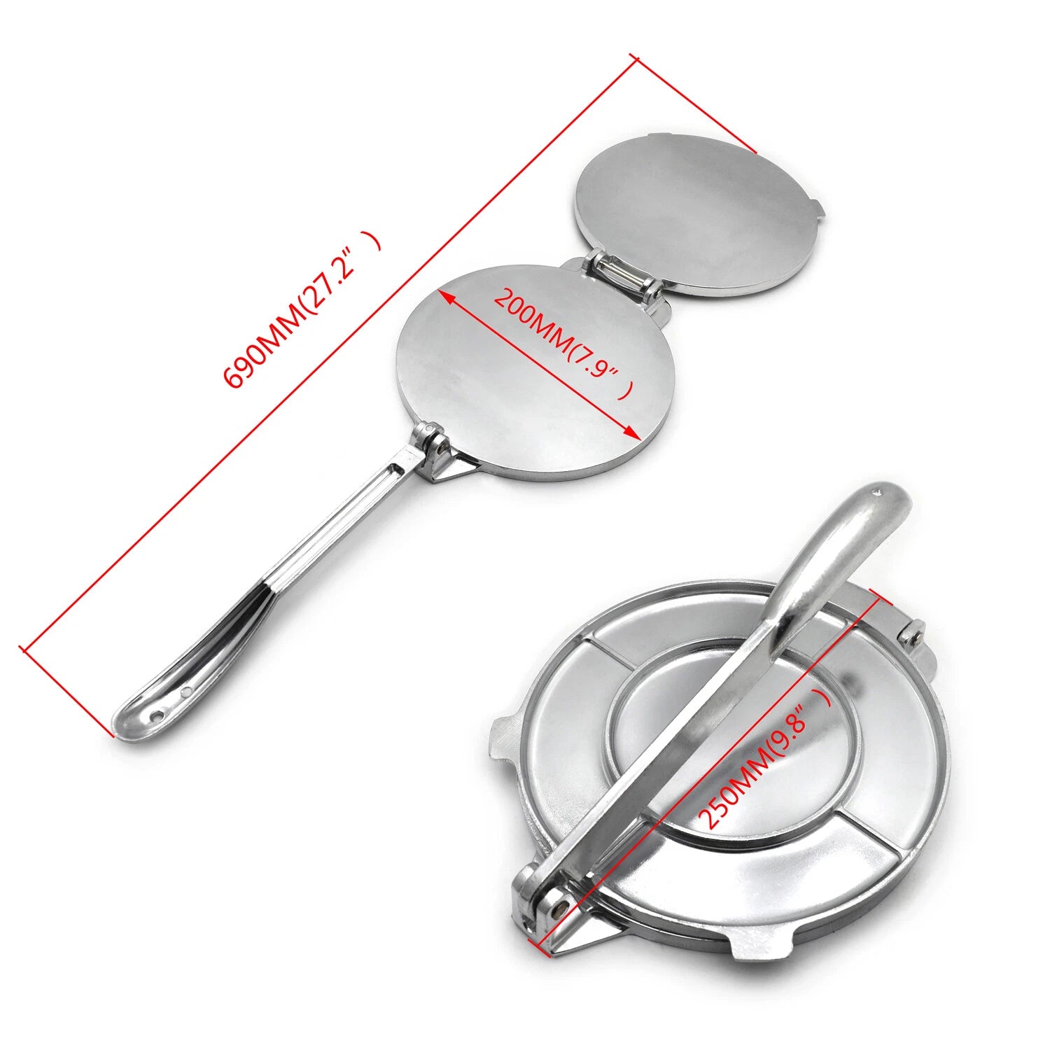 Aluminum Tortilla Press 8" Wide with 10" Handle for Tortillas