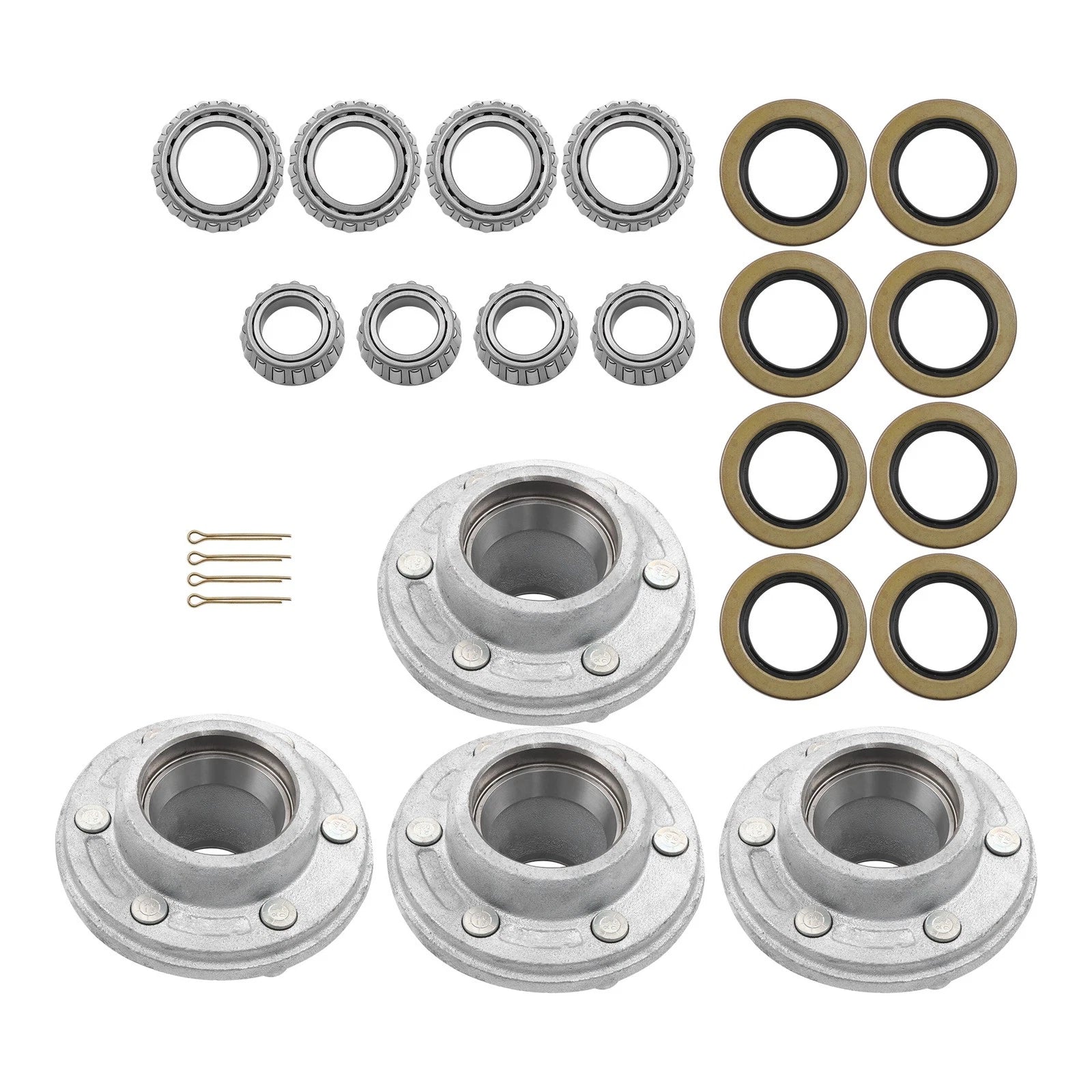 Set of 4 Galvanized Trailer Hub Kits for 6000lbs Axle (Year Range)
