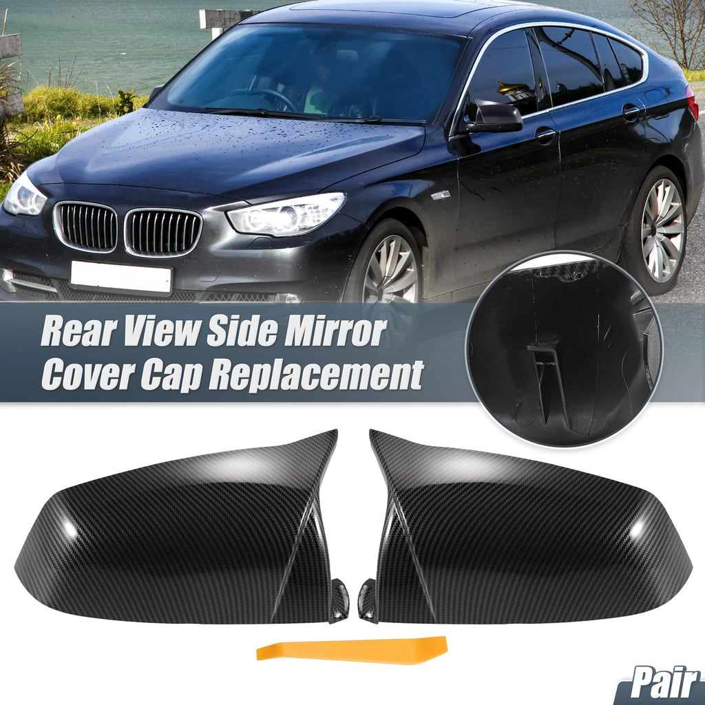 Pair Rearview Mirror Cover Cap Black Carbon Fiber for BMW 5 6 7 Series (F01 F02)
