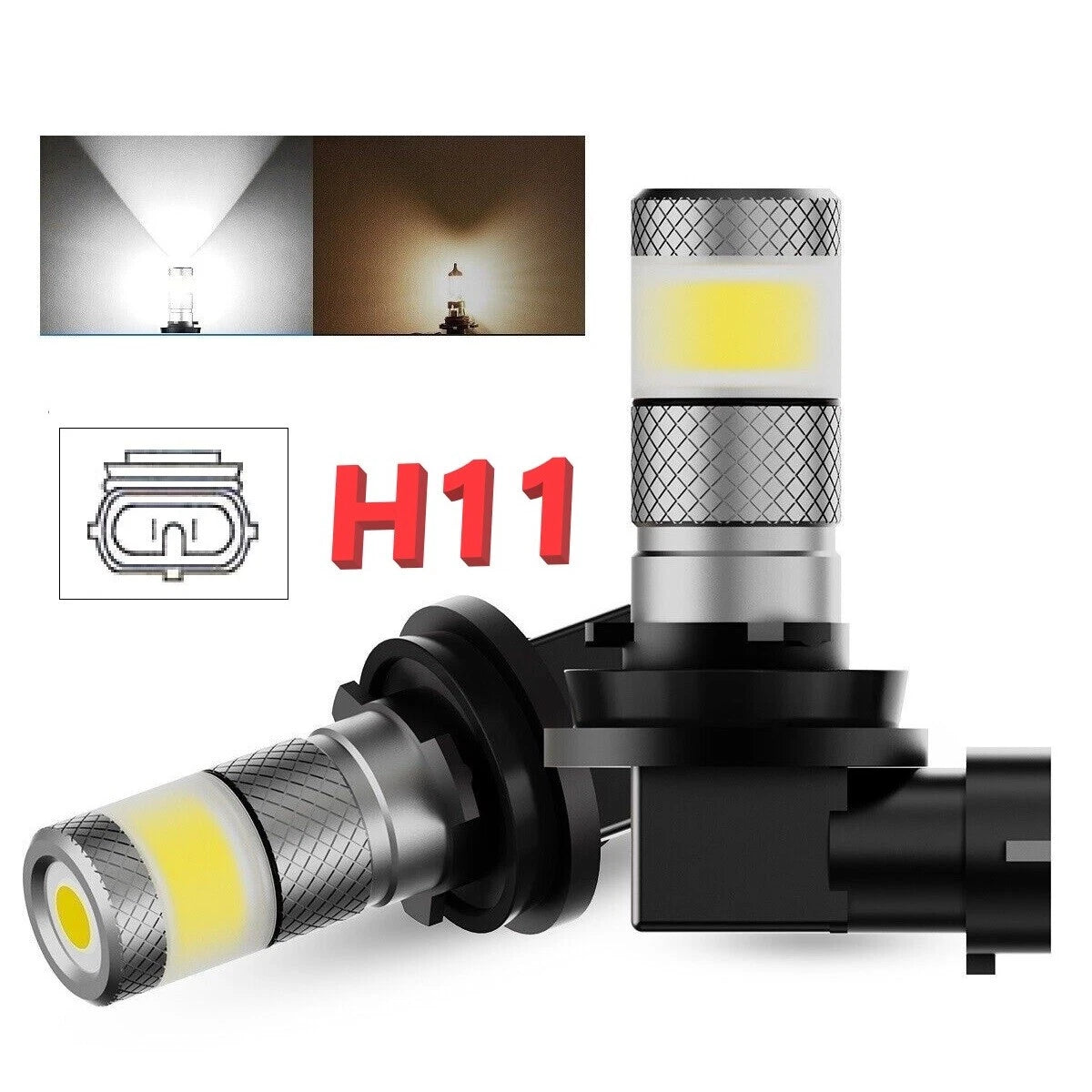2X H11 LED Brake Stop Tail Turn Signal Lights Bulb Replace 1:1 Mini 3600LM