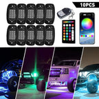 10 Pods RGB LED Light Rock Kit for Universal Vehicles (Bluetooth Control)