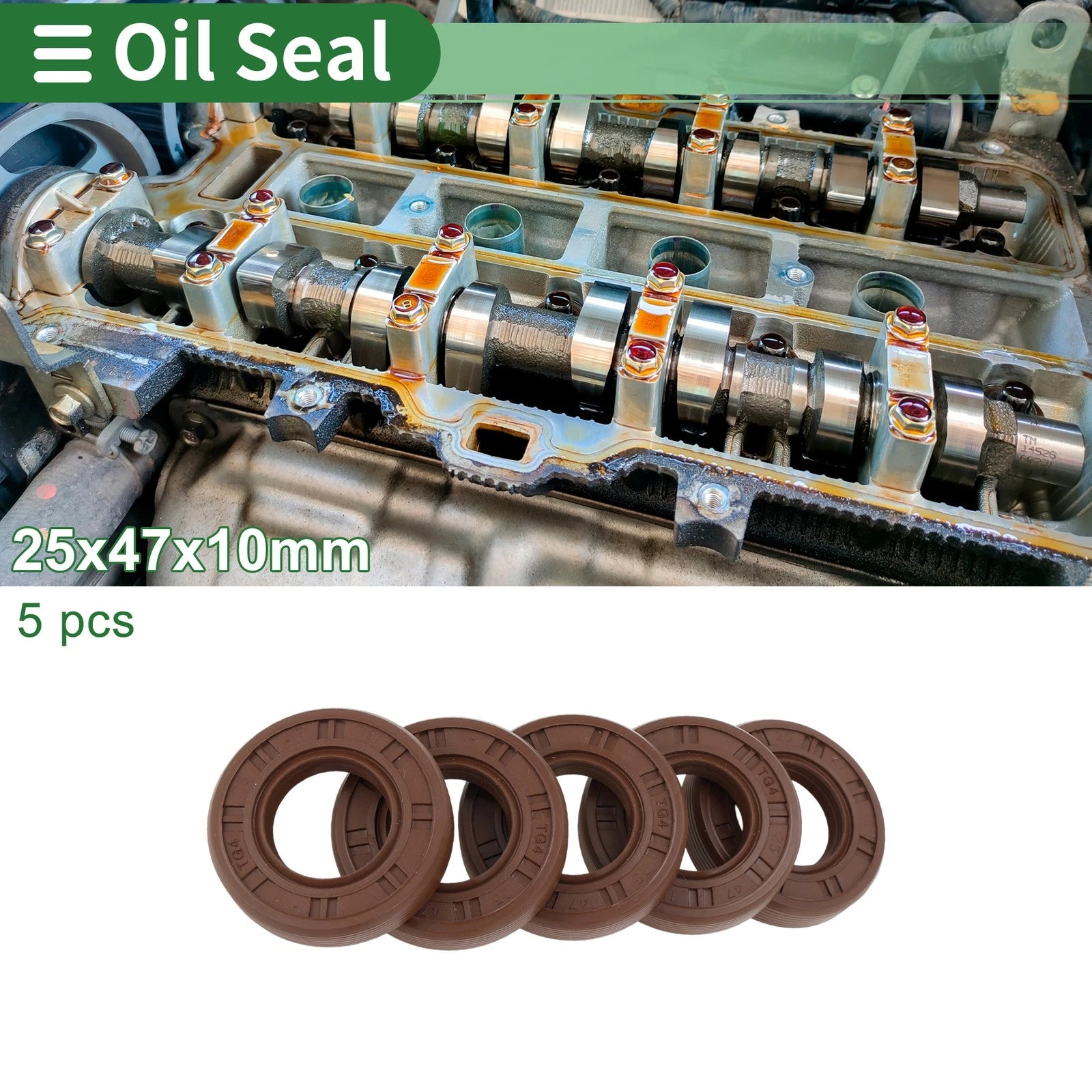 Set of 5 Oil Seals FKM Rubber 25x47x10mm for High Pressure