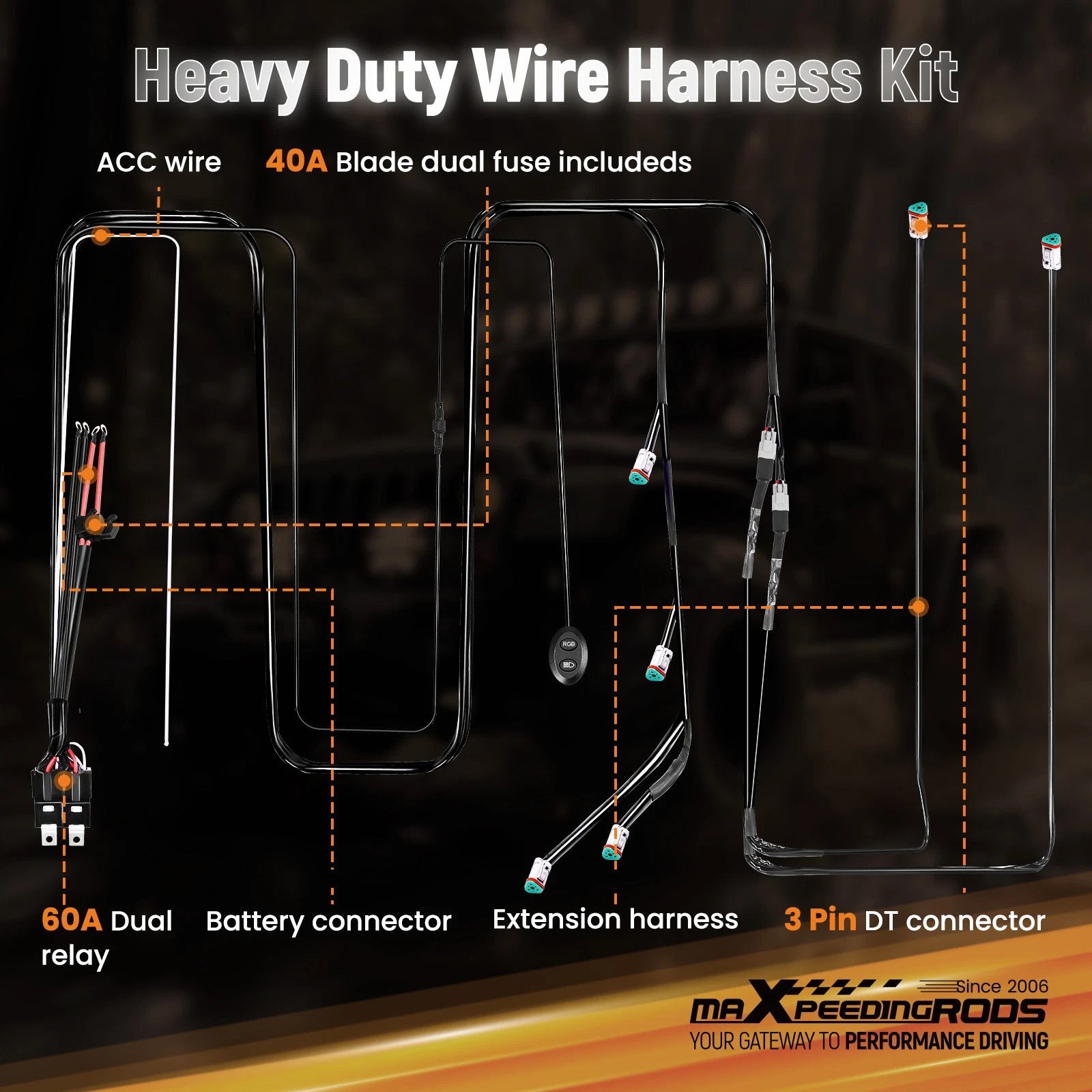 Touch Switch Wiring Harness for maXpeedingrods RGB LED Lights (30A+30A)