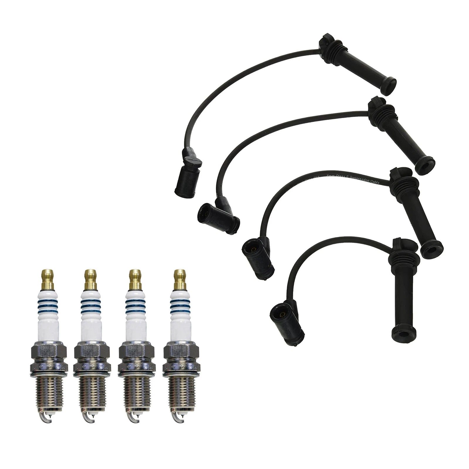 Denso 7mm Wire Set & 4 Iridium Power Spark Plugs for Mazda B2300 (1994–2006)