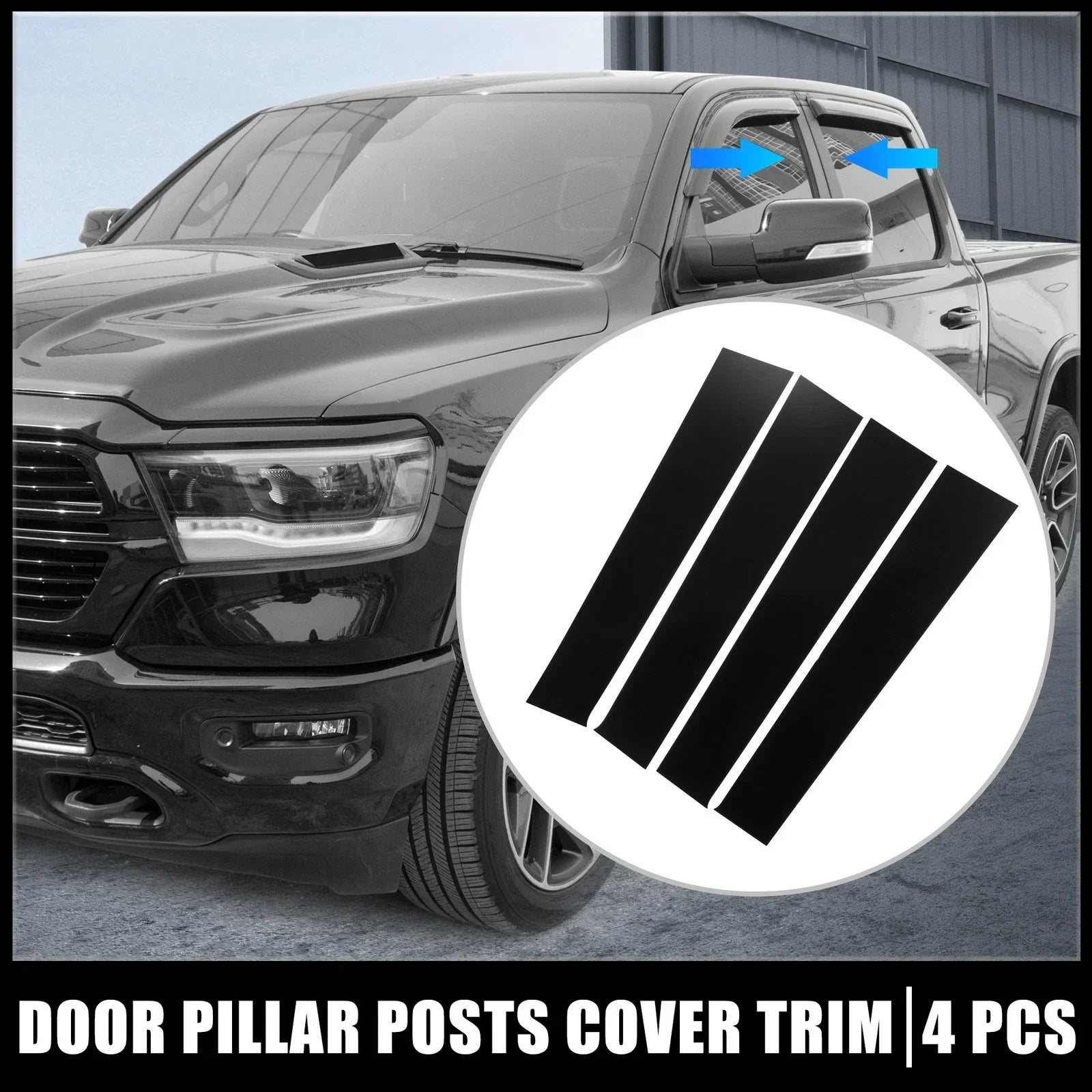 4 x Car Door Cover Trim Pillar Post Stickers for Dodge Ram (2010-2023)