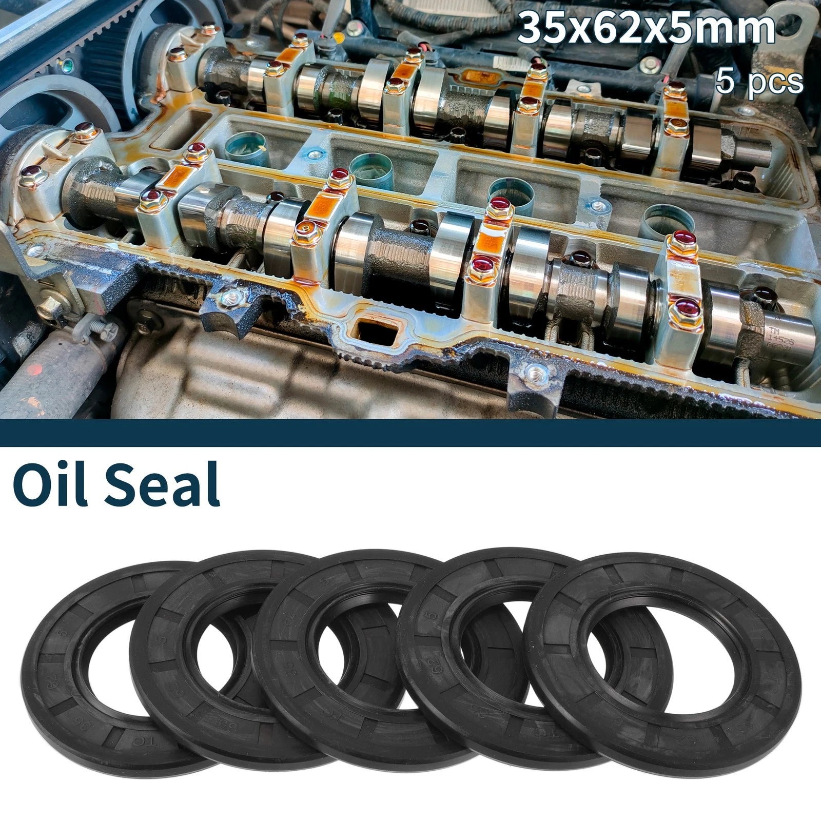 Set of 5 Oil Seal Rotary Shaft Seal NBR Rubber 35x62x5mm