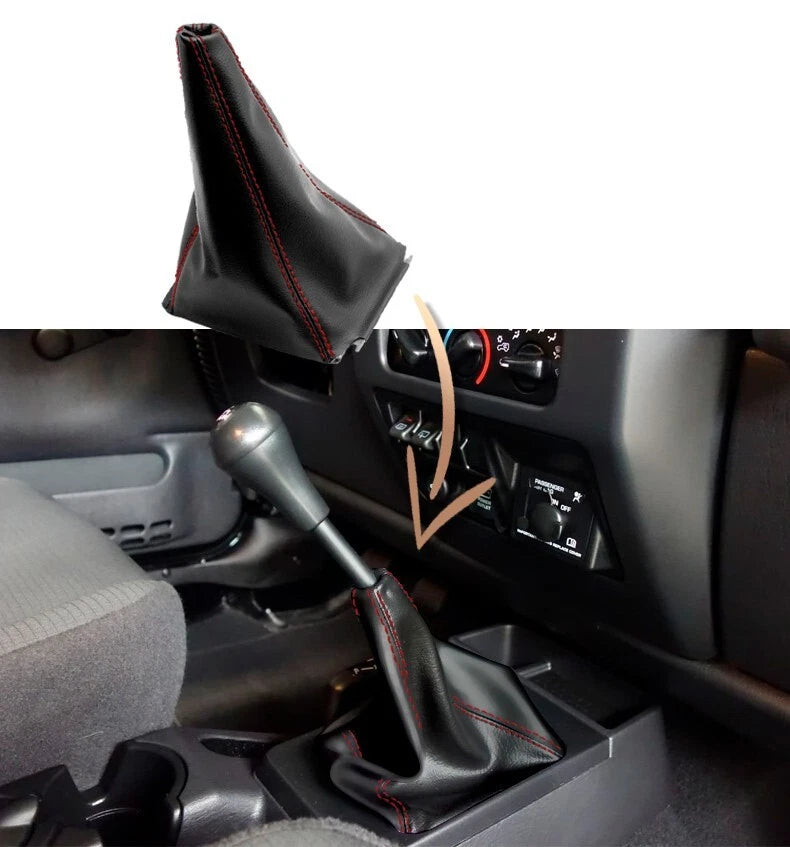 Manual Shift Boot for Jeep Wrangler (2003–2006) Red Stitch Leather Synthetic