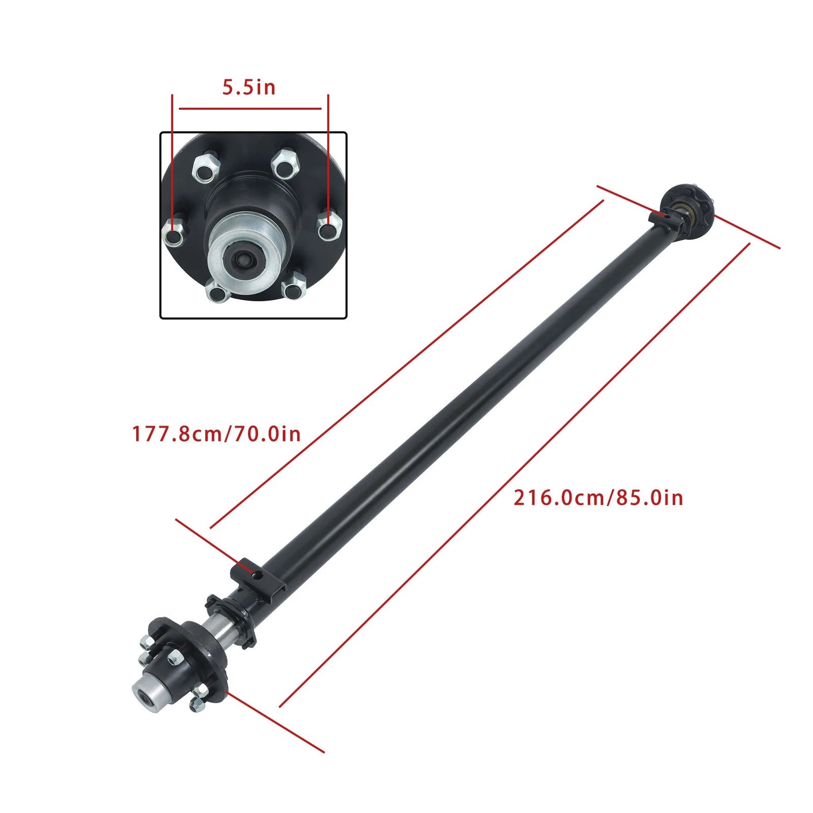 6K Trailer Axle for 6 Lug Vehicles (85" Hub Face, 70" Spring Center)