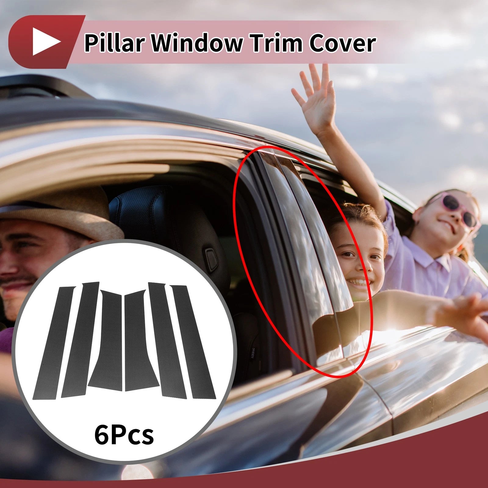 6Pcs Door Pillar Window Trim for Mitsubishi Xpander (2017–2023) Black Carbon Fiber