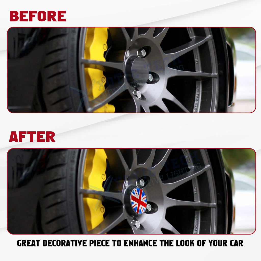 Black Union Jack Car Wheel Center Cap and Valve Caps for Mini Cooper (2002-2024)