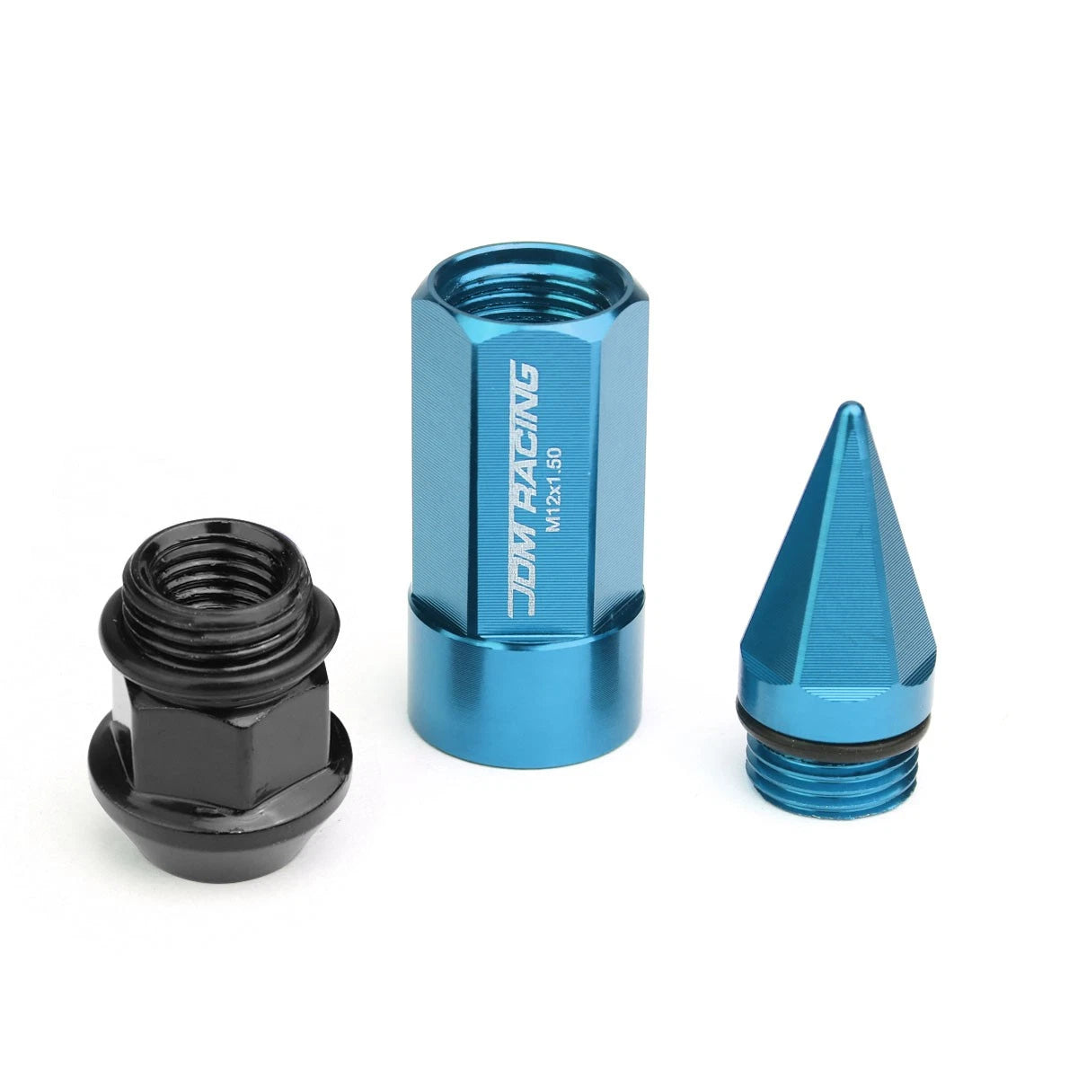 Set of 20 M12X1.5 83mm Tall Sky Blue Aluminum Rim Lug Nuts with Caps + 2 Keys