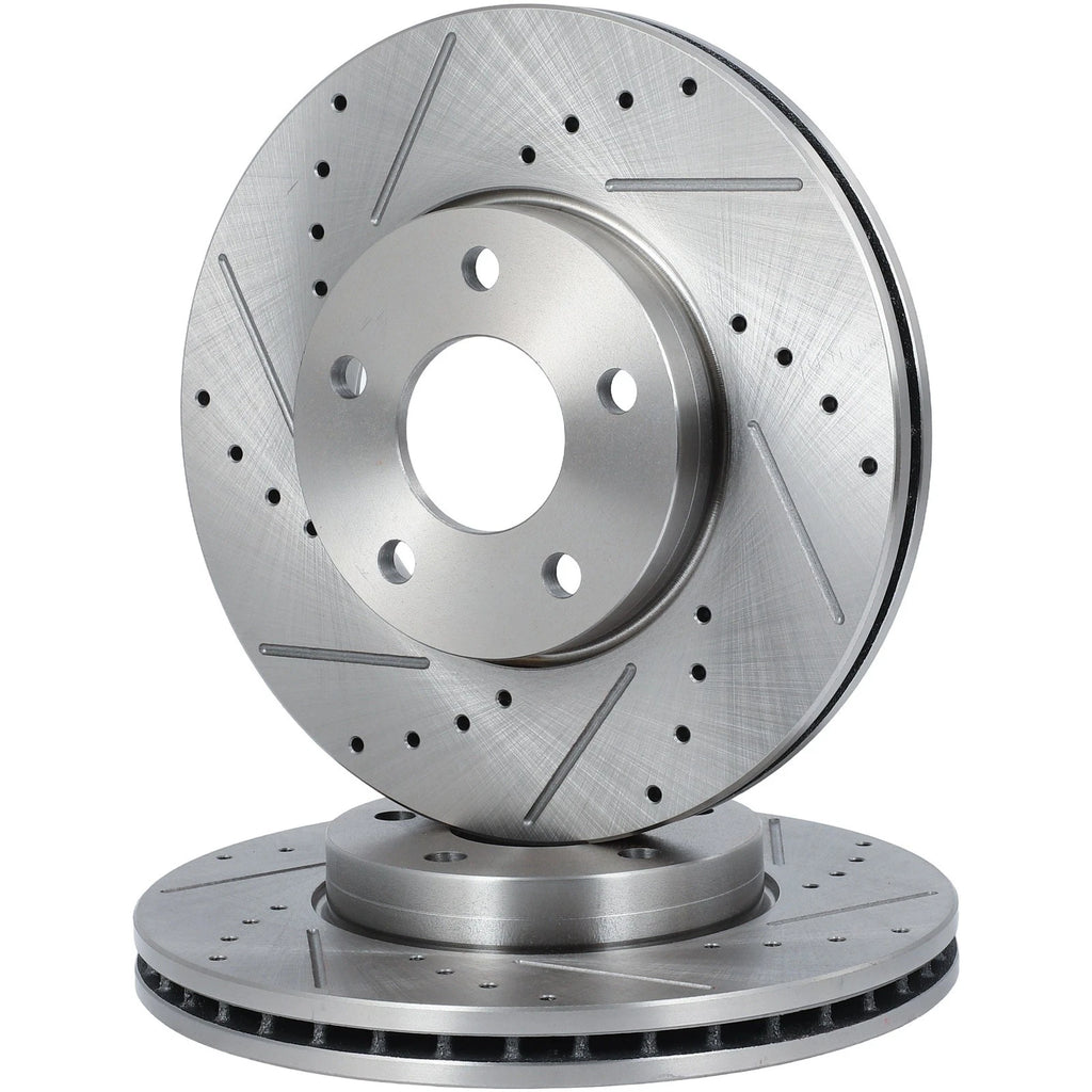 Front Brake Drilled & Slotted Rotors & Ceramic Pads for Ford Focus (2013–2016)