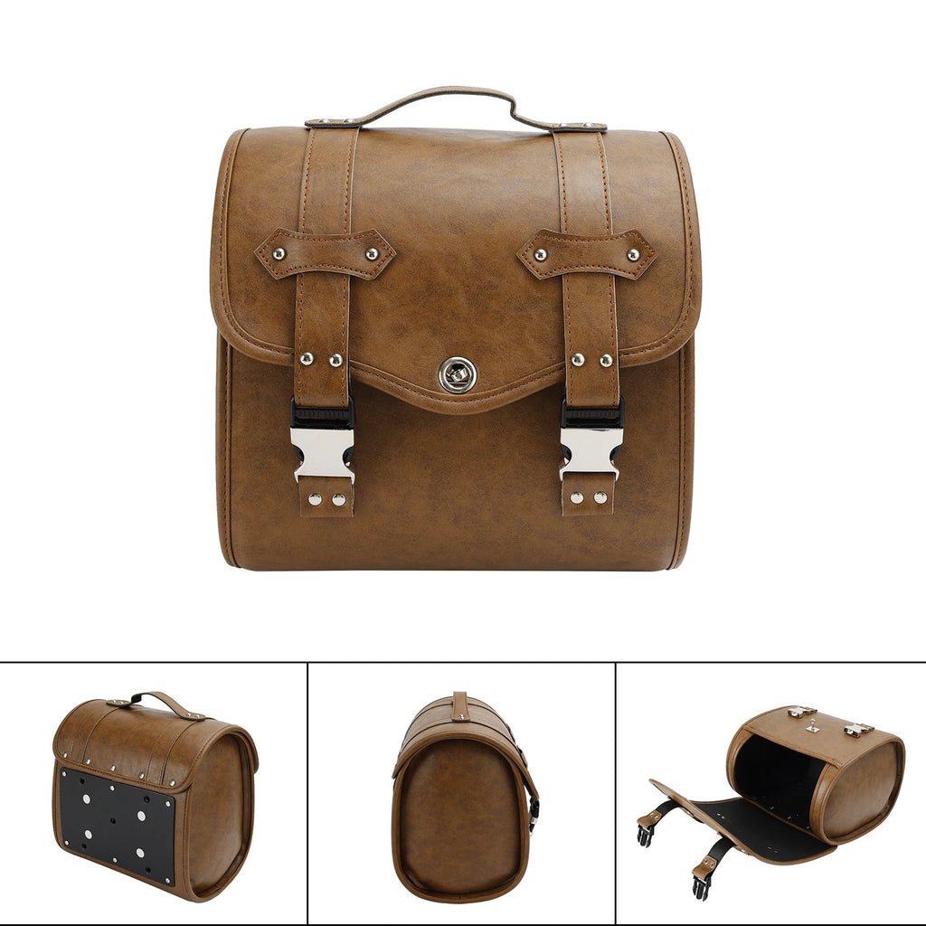 Saddlebag Side Storage Tool Bag for Universal Motorcycle (Quick Release, Brown)