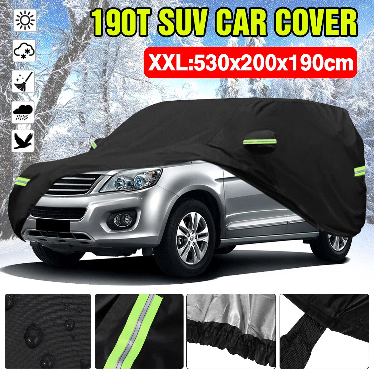 XXL Waterproof Car Cover for All Makes and Models (Outdoor, UV Resistant)