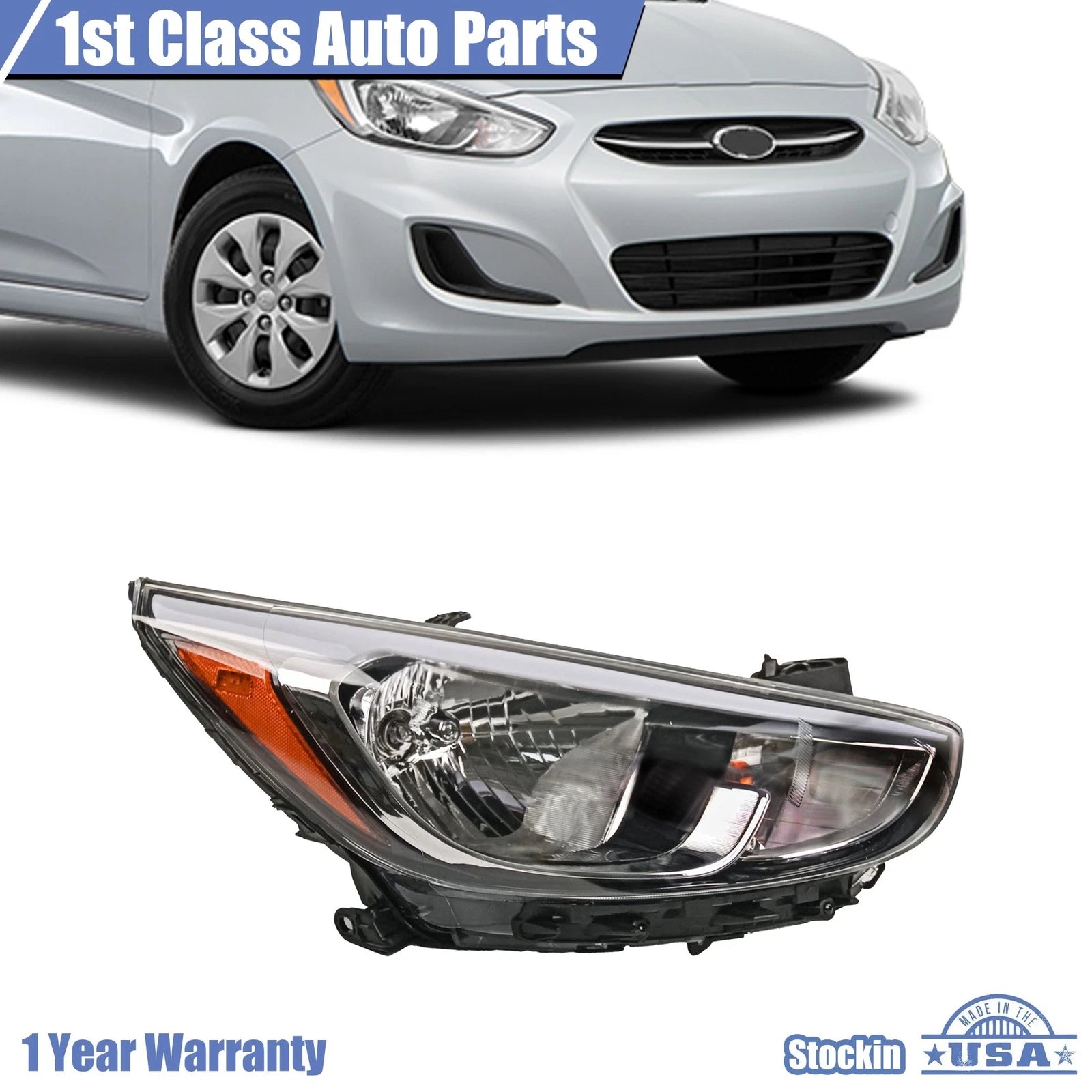 Headlight for Hyundai Accent (2015–2017) Right Passenger with Bulb