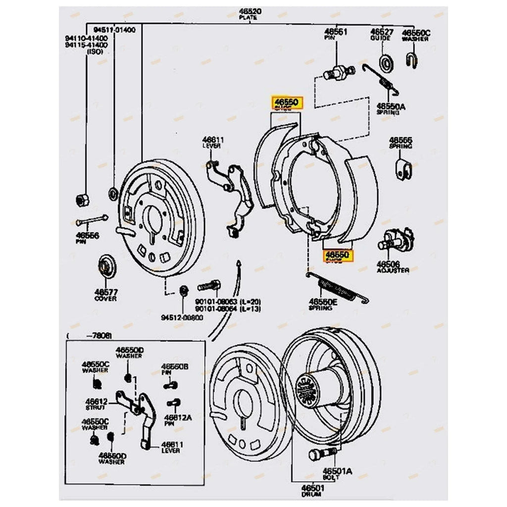 Hand Brake Shoes Set for Landcruiser 40 Series (1960–1984)