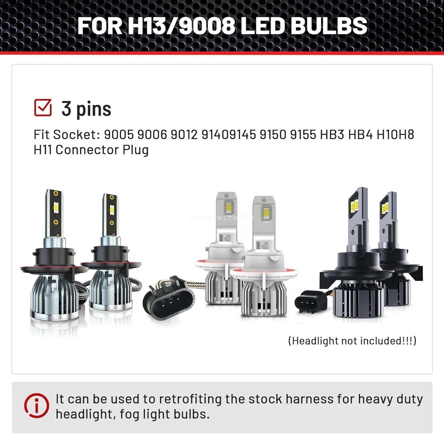 H13 Socket 3 Pin Wiring Adapter for Ford F150 (2000–2014)