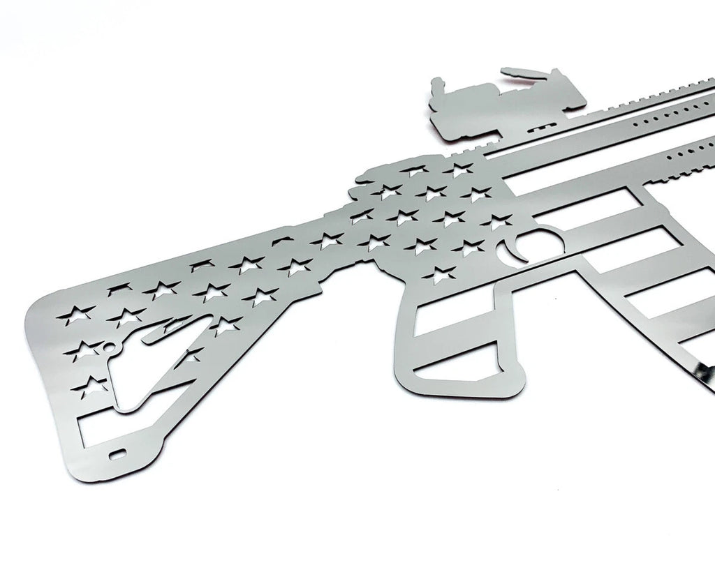 Laser Cut American Flag Emblem Decal for AR15 Rifle Polished Stainless Steel