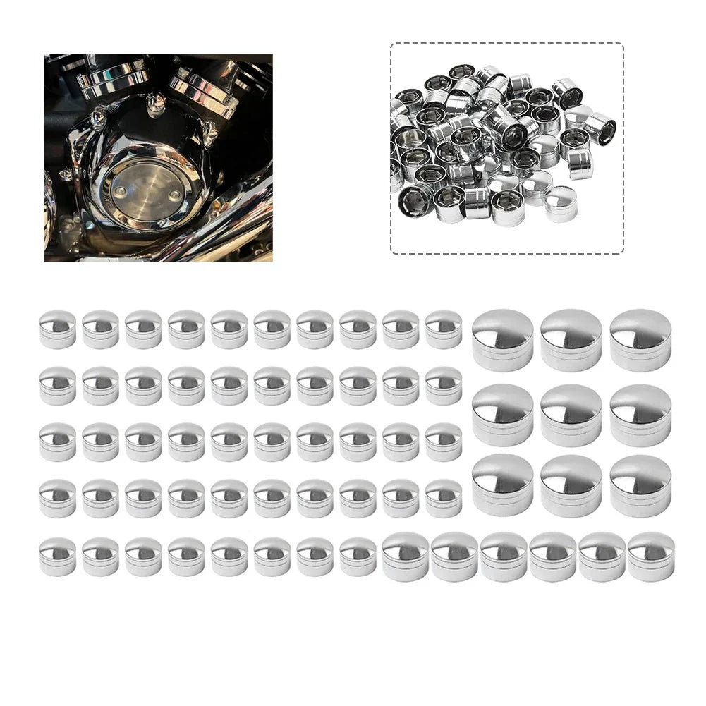 63 Pcs Chrome Engine Topper Bolt Caps for Harley Softail FXST (2000-2006)