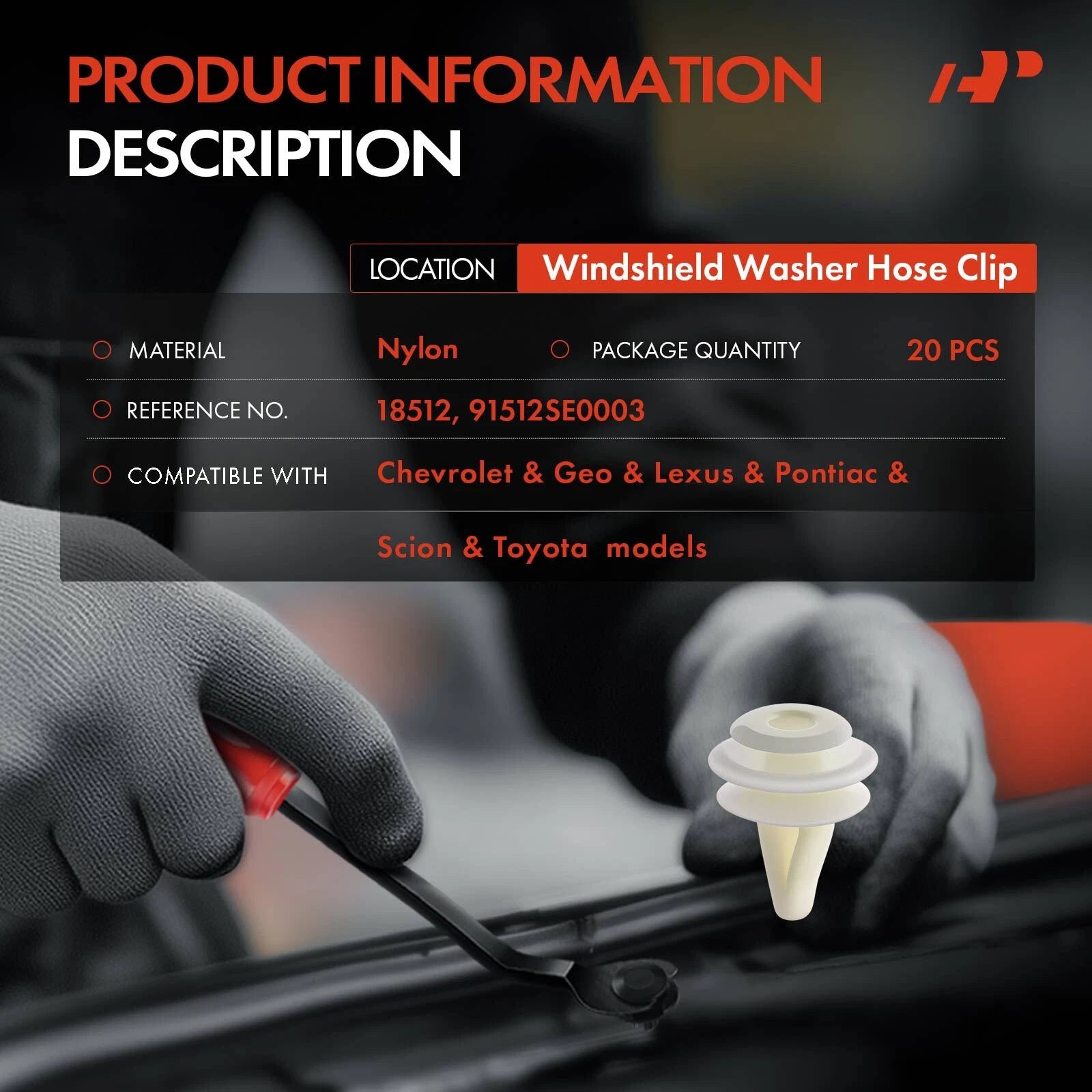 20x Nylon Windshield Washer Hose Clips for Honda Civic Accord