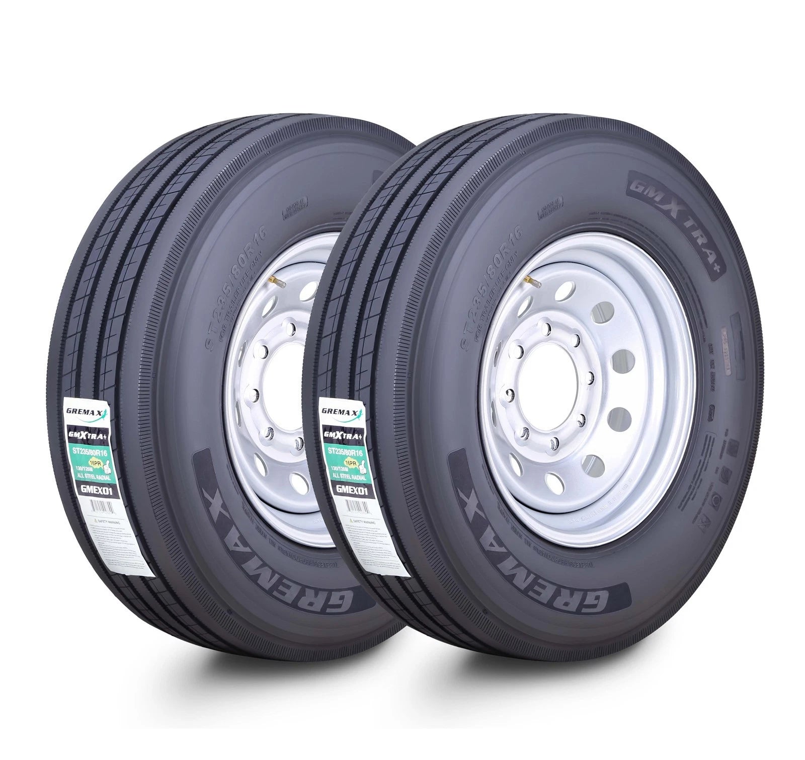 2 GREMAX ST235/80R16 16Ply Trailer Tires for Trailer (H 130M, 8x6.5")