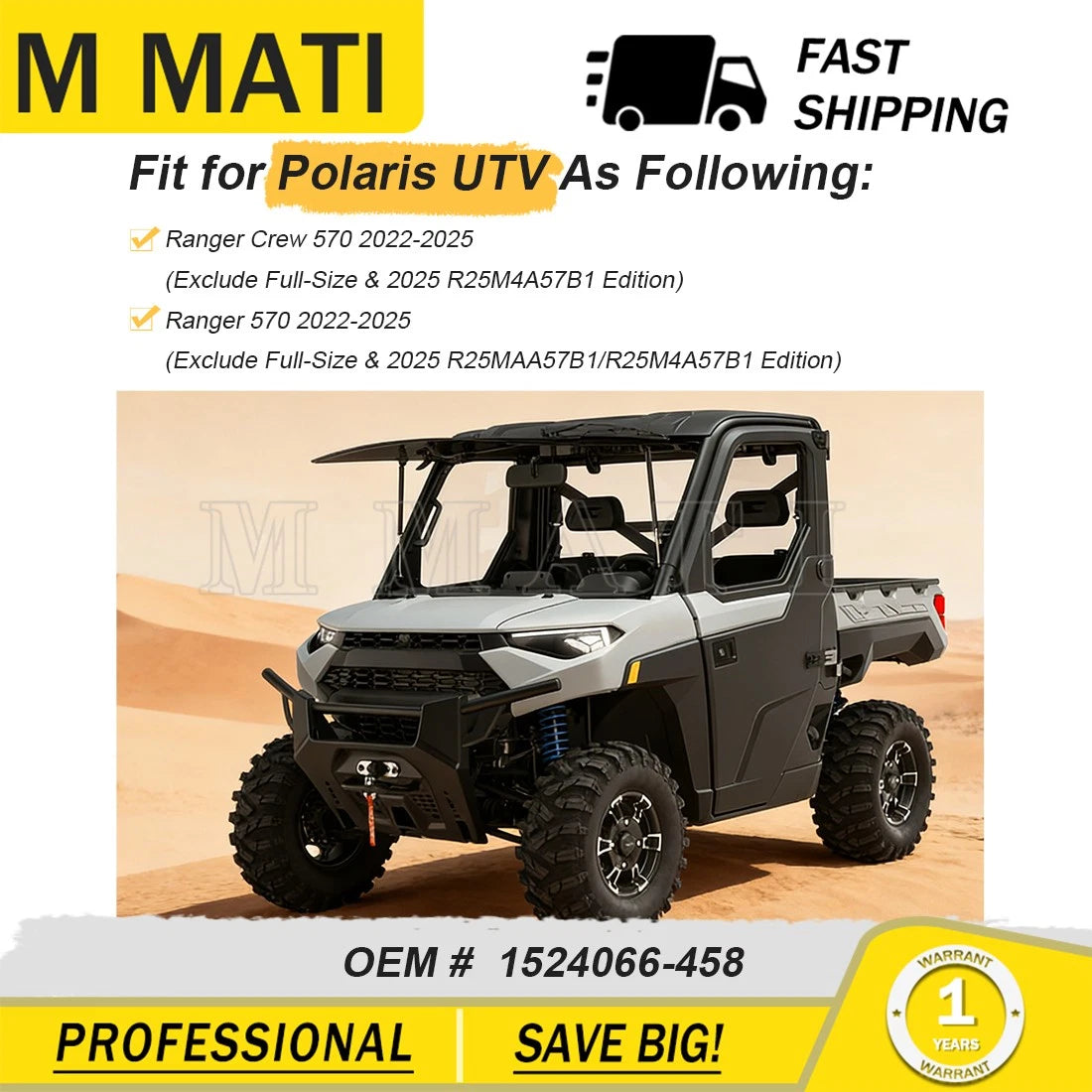 2 Rear Wheel Matte Black Rim Caps 1524066-458 for Polaris Ranger SP 570 (2022–2025)