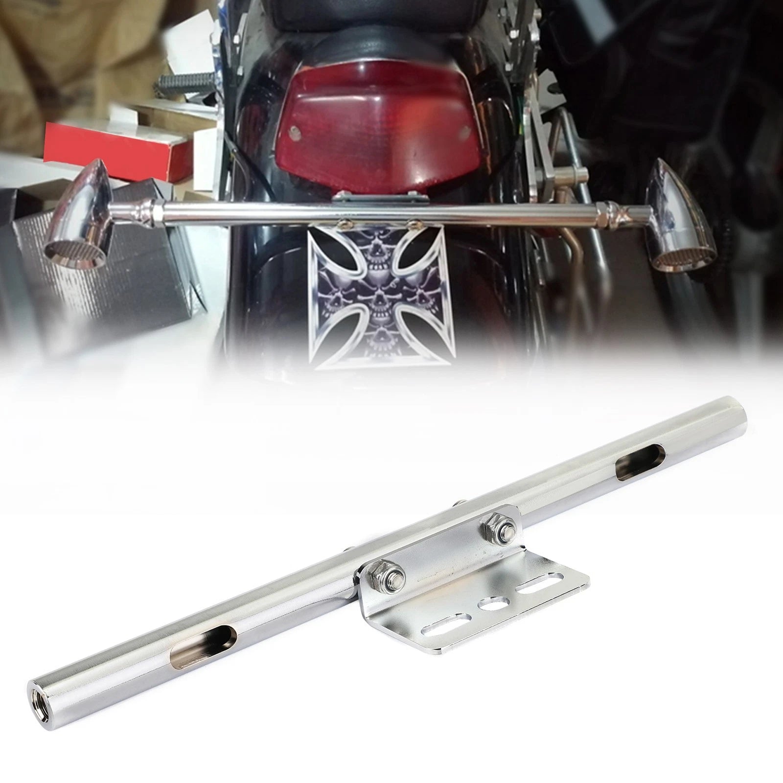 Chrome Front Turn Signal Spot Light Bar Mount Bracket Clamp for Universal Moto