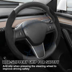 2x Black Flocking Non-Slip Steering Wheel Cover for Tesla Model 3/Y (2017-2023)