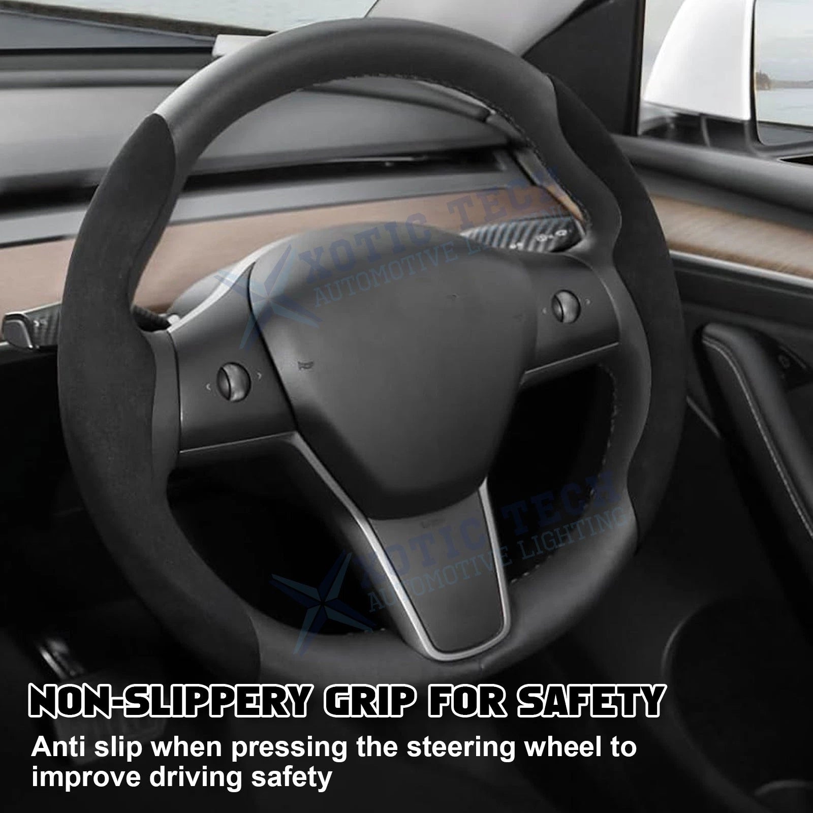 2x Black Flocking Non-Slip Steering Wheel Cover for Tesla Model 3/Y (2017-2023)