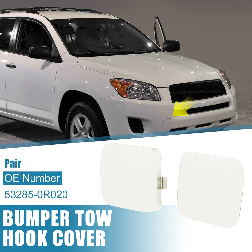 1 Pair Front Tow Hook Cap for Toyota RAV4 (2009–2012) 53285-0R020 53286-0R020 White