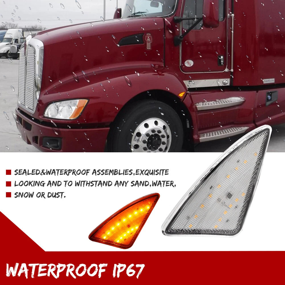 LED Front Cab Amber Side Marker Turn Signal Lights for Kenworth T660 (2004–2019)
