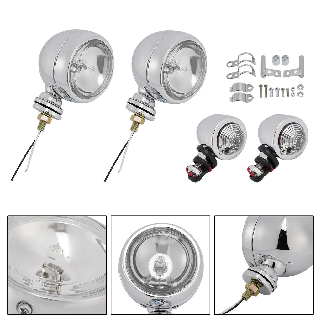 D19 Motorcycle Spotlight Headlight Fog Beam Chrome for Motorcycle Scooter