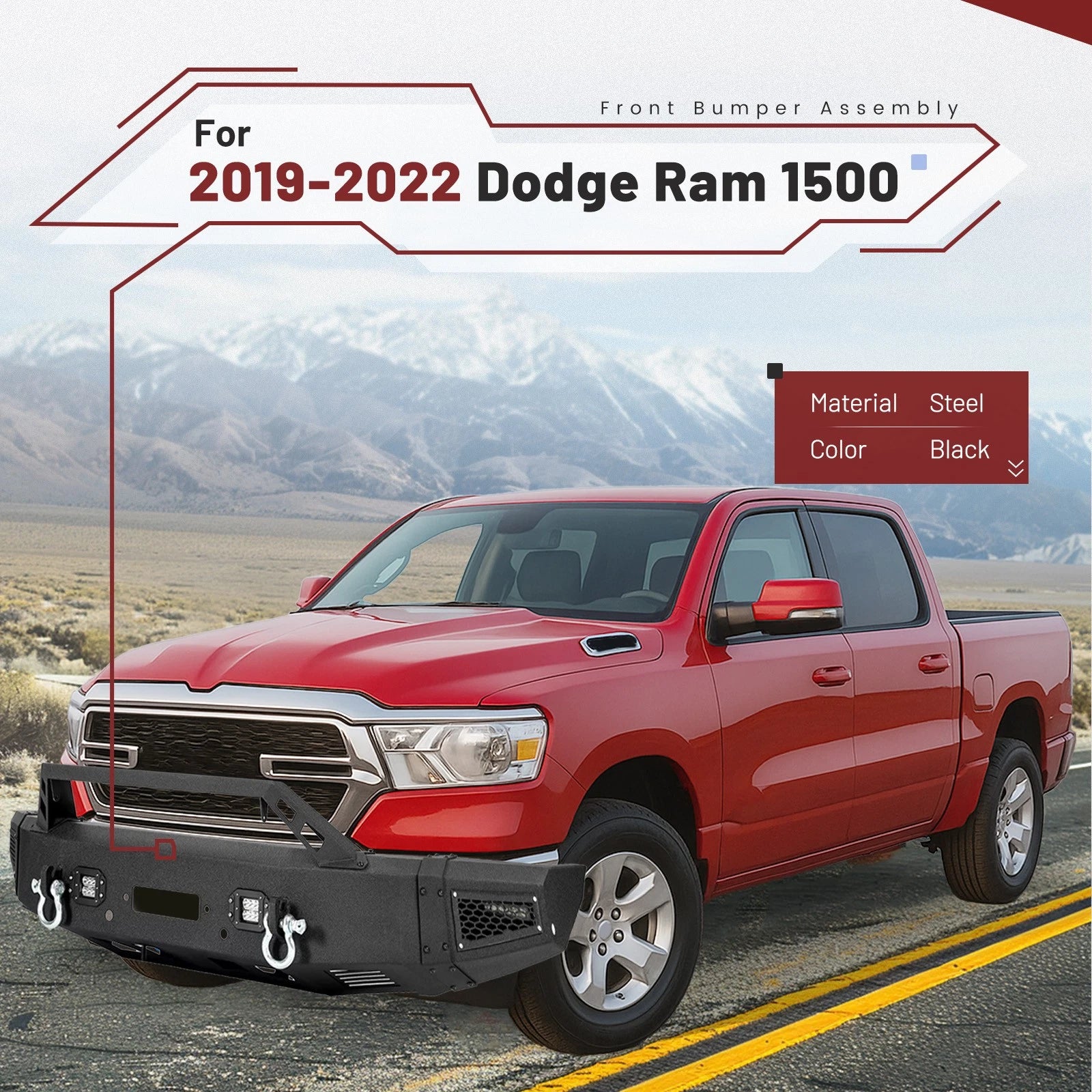 Front Bumper Assembly with Winch Plate & LED Light for Dodge Ram 1500 (2019–2022)